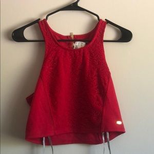 GUESS lace back zip up crop top